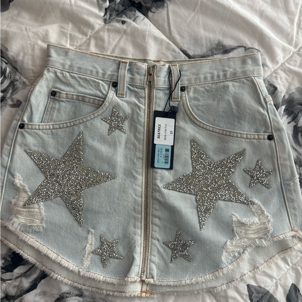 Carmar Light Blue Mini Skirt with Silver Stars